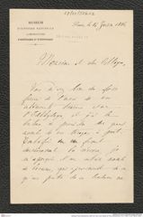 Nachlass Franz Steindachner, Brief von Lèon Louis Vaillant an Franz Steindachner (14.01.1884), Inv.Nr. 556.02, Seite 1